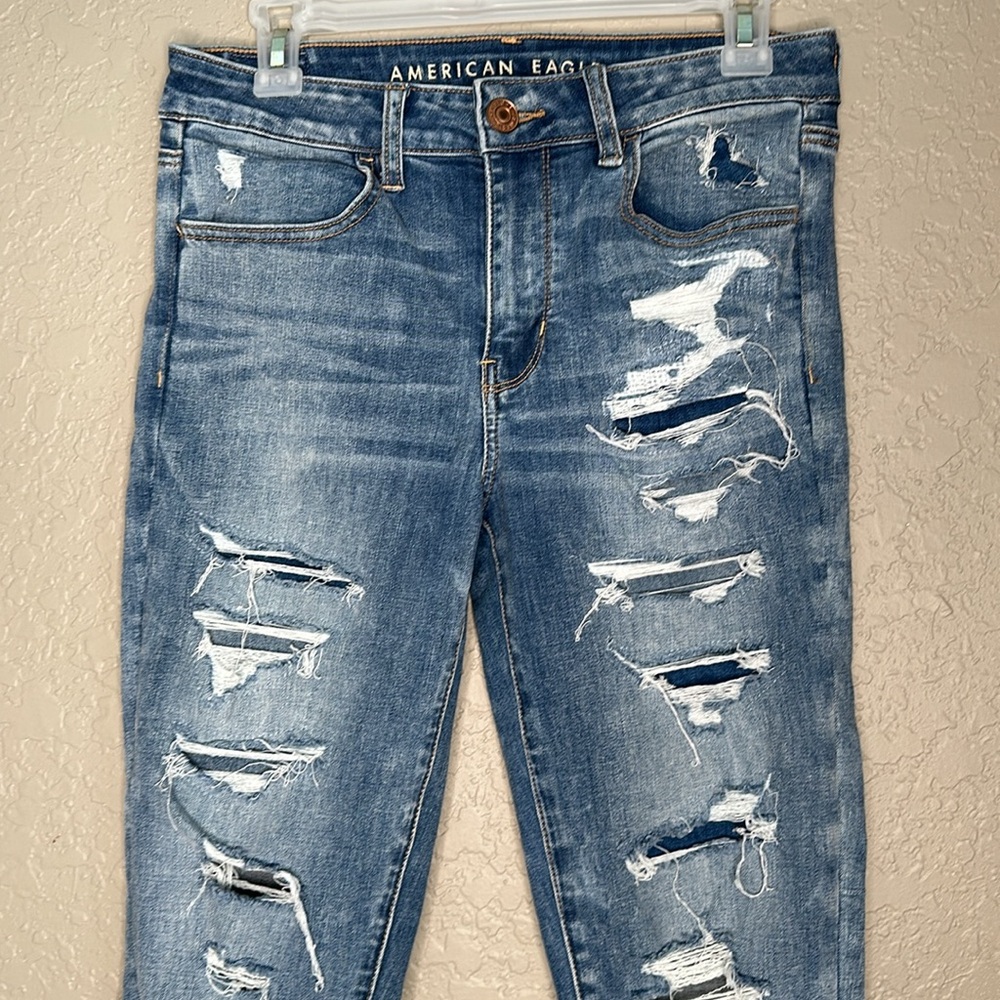AE Ne(x)t Level High Waisted Jegging Patched distressed demin - Picture 4 of 11